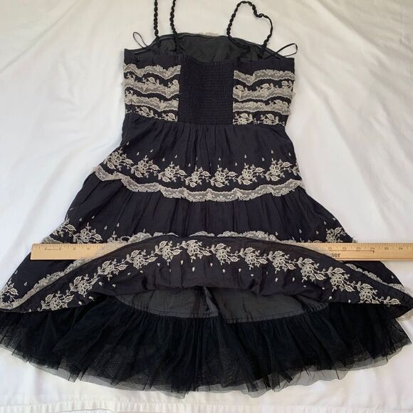 Free People Ruffle Lace Tiered Mini Dress 0 XS Black Dark Romantic Whimsygoth - Picture 11 of 12